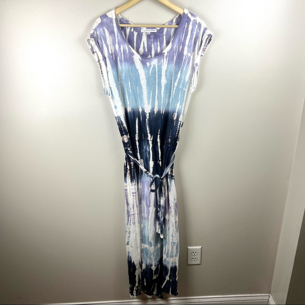 Young Fabulous & Broke Tie Dye Faux Wrap Maxi Dress Size Large Boho Casual Linen